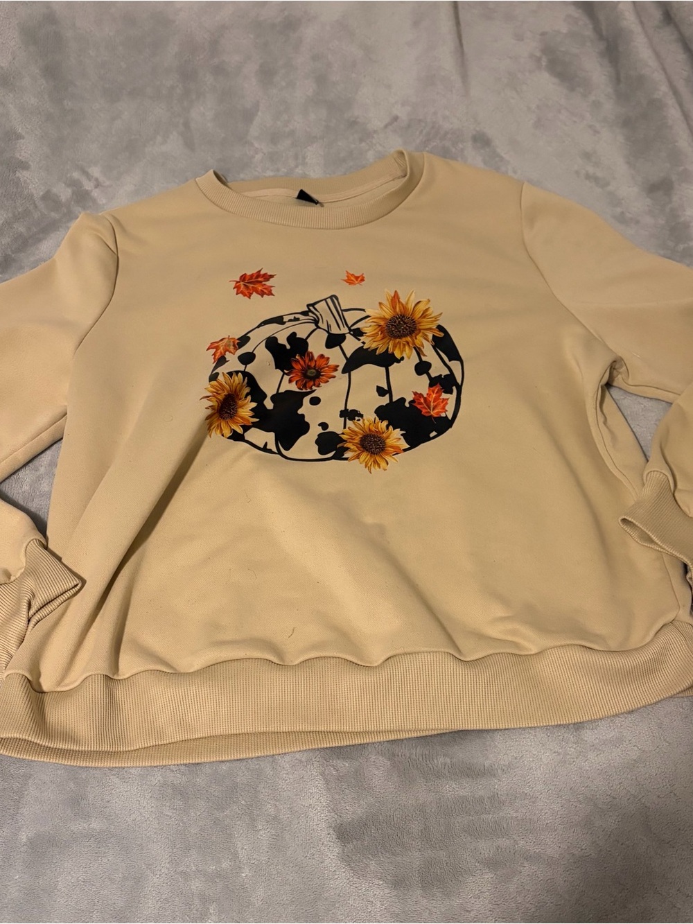 SHEIN Cream Pumpkin & Sunflower Crewneck Sweatshirt